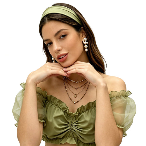 Damen nan gerafftes Crop Top mit Carmenausschnitt und transparenten Organzaärmeln Shop Nory