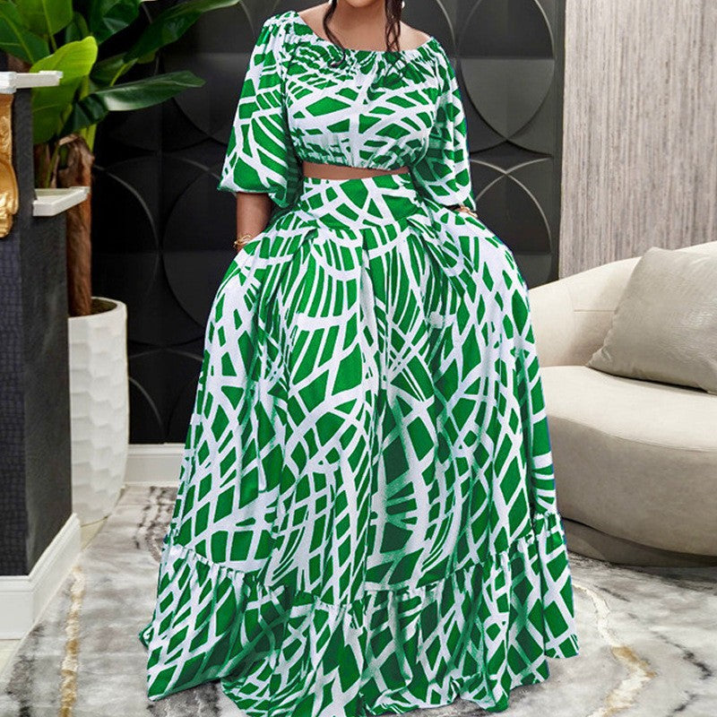 Damen Maxikleid mit überschnittenen Ärmeln und weitem Rock