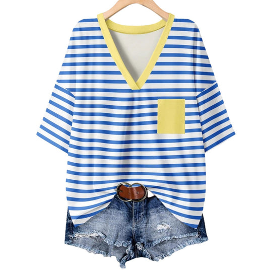 Damen lässiges V-Neck T-Shirt mit Streifen-Design