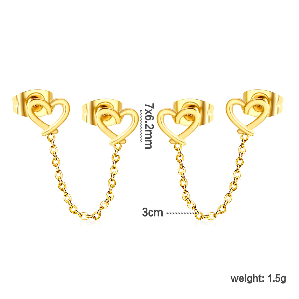 Damen Ohrstecker im Herz-Design mit goldenen Akzenten und Kettenverbindung Shop Nory