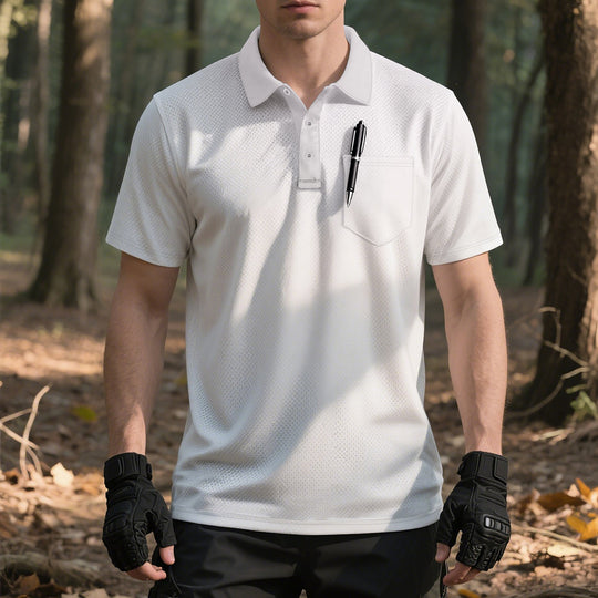 Herren nan funktionelles Kurzarm-Poloshirt mit Brusttasche, eingearbeiteter Stiftlasche und mikroperforierter Belüftung