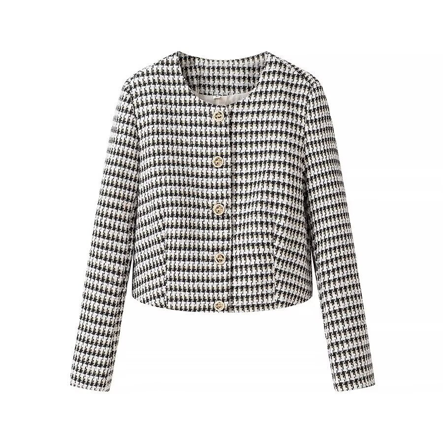 Damen Taillierter Bouclé-Kurzblazer mit Hahnentrittstruktur und dekorativen Zierknöpfen Shop Nory