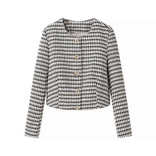 Damen Taillierter Bouclé-Kurzblazer mit Hahnentrittstruktur und dekorativen Zierknöpfen Shop Nory