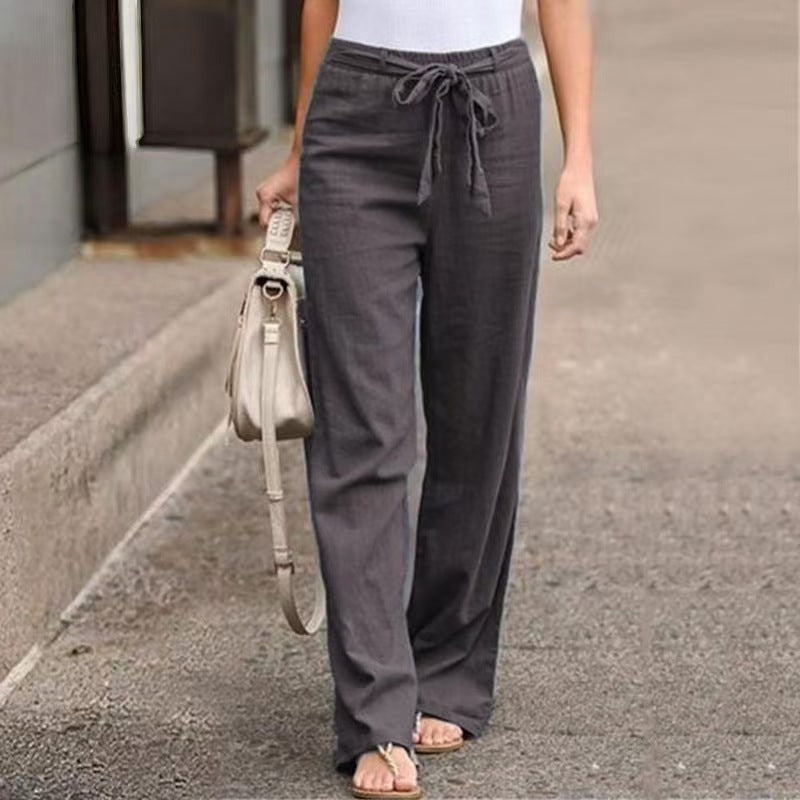 Damen Weite Lounge-Hose mit hohem Gummibund und dekorativem Bindeband Shop Nory