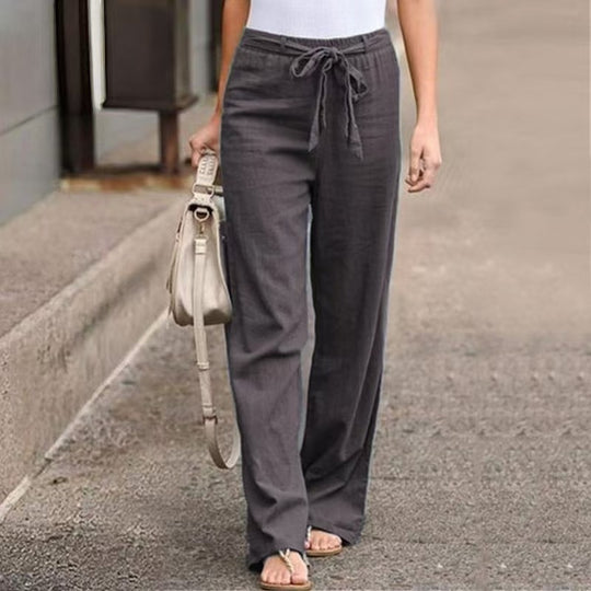Damen Weite Lounge-Hose mit hohem Gummibund und dekorativem Bindeband Shop Nory