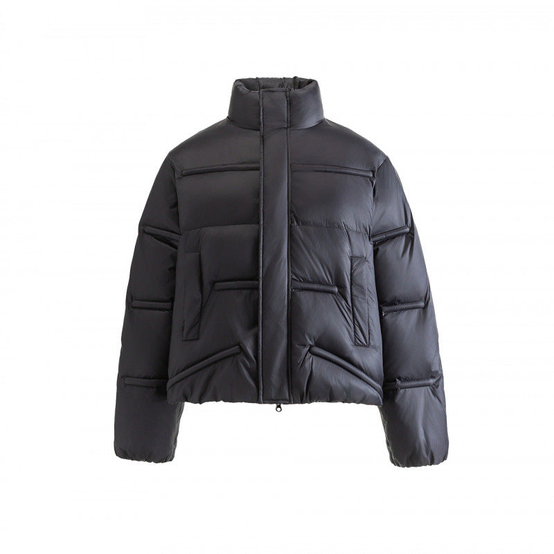 Unisex Kurzgeschnittene wattierte Steppjacke im Boxy-Schnitt mit hohem Stehkragen Shop Nory