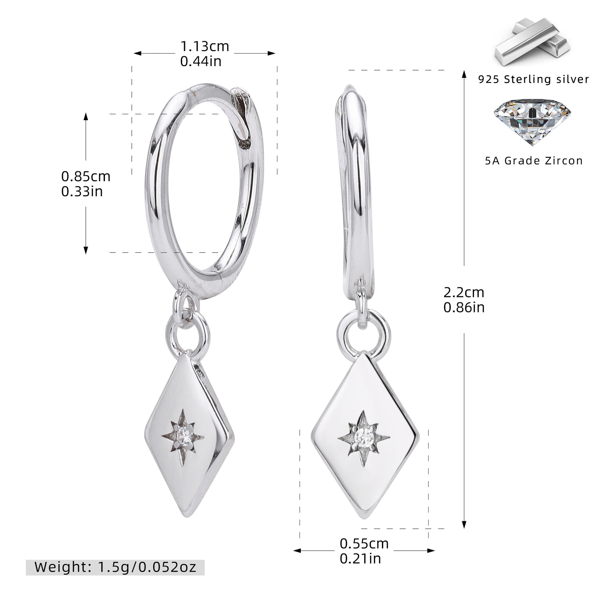 Damen Ohrhänger mit hochwertigem Zirkonanhänger aus 925 Sterling Silber Shop Nory