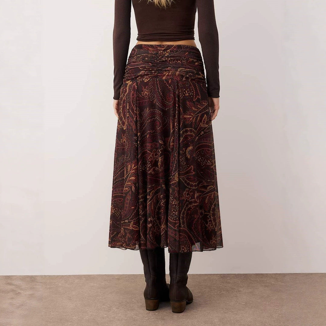 Damen Midirock im Boho‑Stil mit gerafftem Hüftbund und Paisley‑Print Shop Nory
