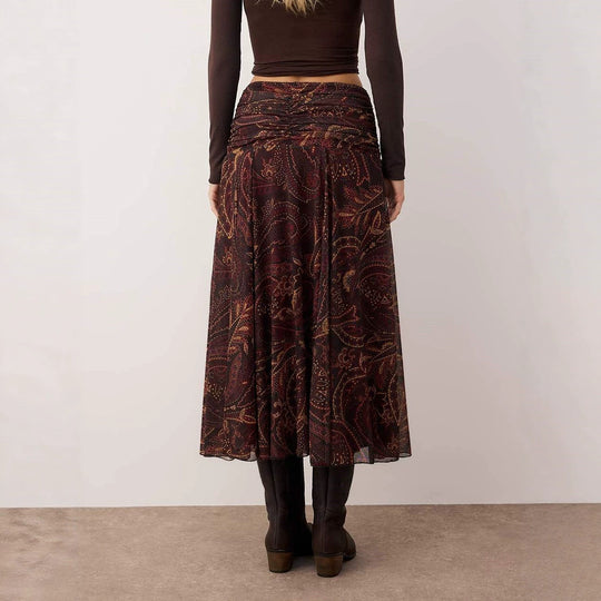 Damen Midirock im Boho‑Stil mit gerafftem Hüftbund und Paisley‑Print Shop Nory