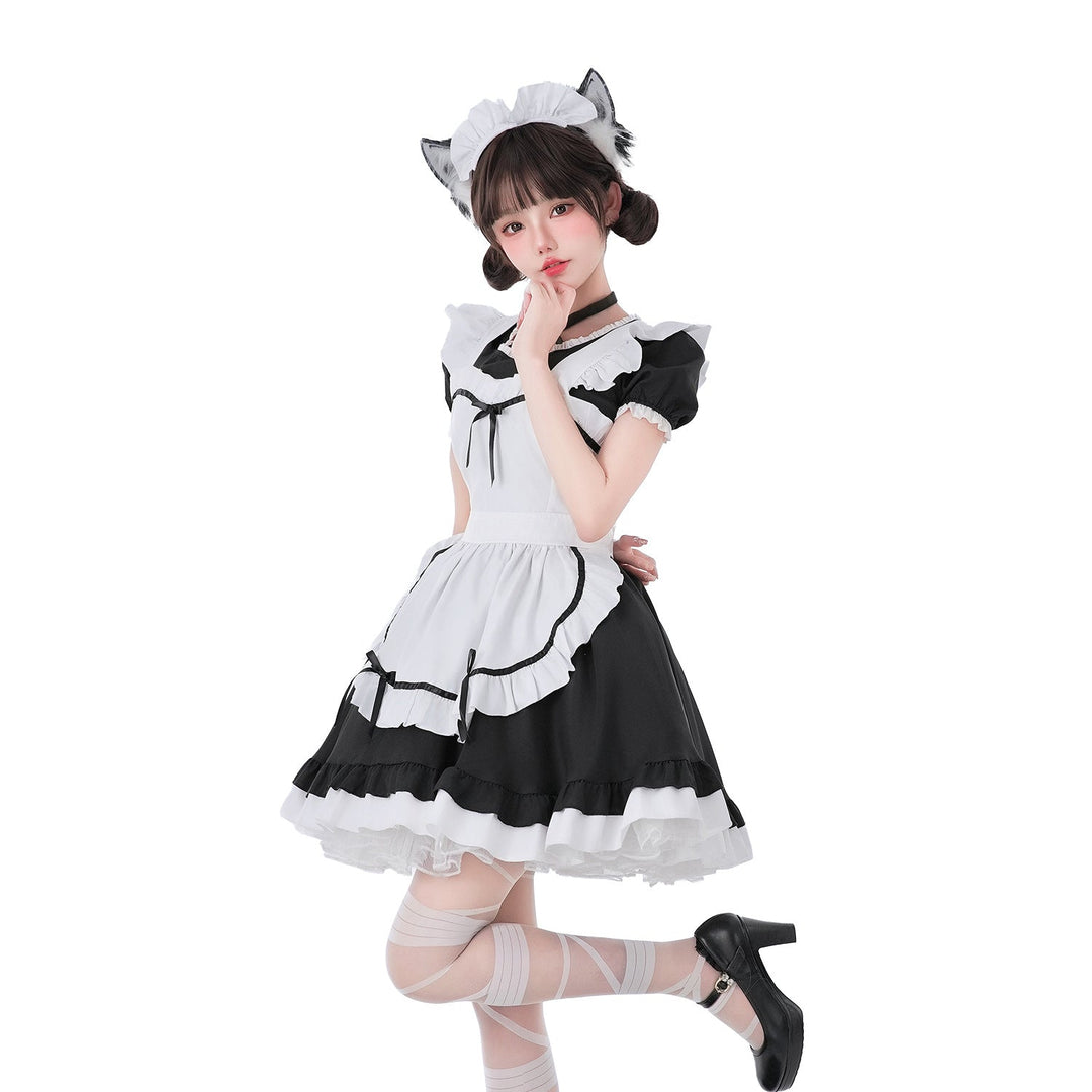 Damen verspieltes Dienstmädchenkleid mit Rüschendetails und verziertem Schürzenkleid Shop Nory