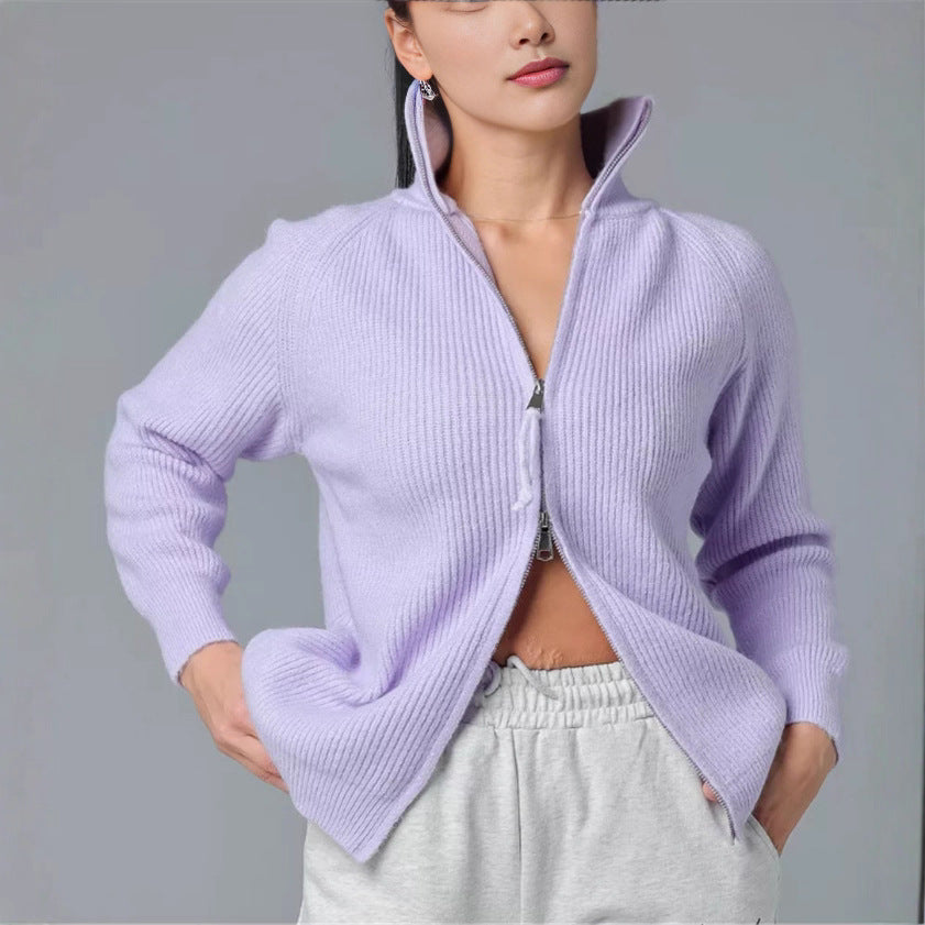 Damen Strickjacke mit hohem Kragen und Reißverschluss