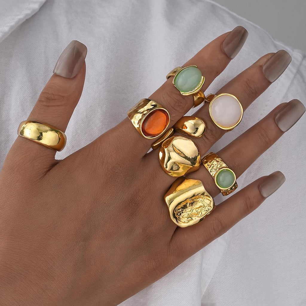 Damen Ring-Set mit kunstvollen Designs und farbigen Stein-Elementen Shop Nory