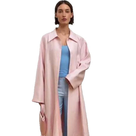 Damen leichter satinähnlicher Longmantel im Oversize-Schnitt mit weitem Revers Shop Nory