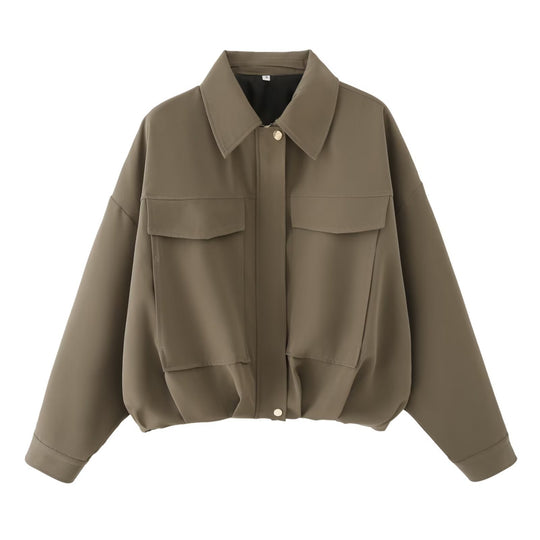 Damen Oversize Utility-Jacke mit Pattentaschen, Drop-Shoulder und elastischem Saum Shop Nory