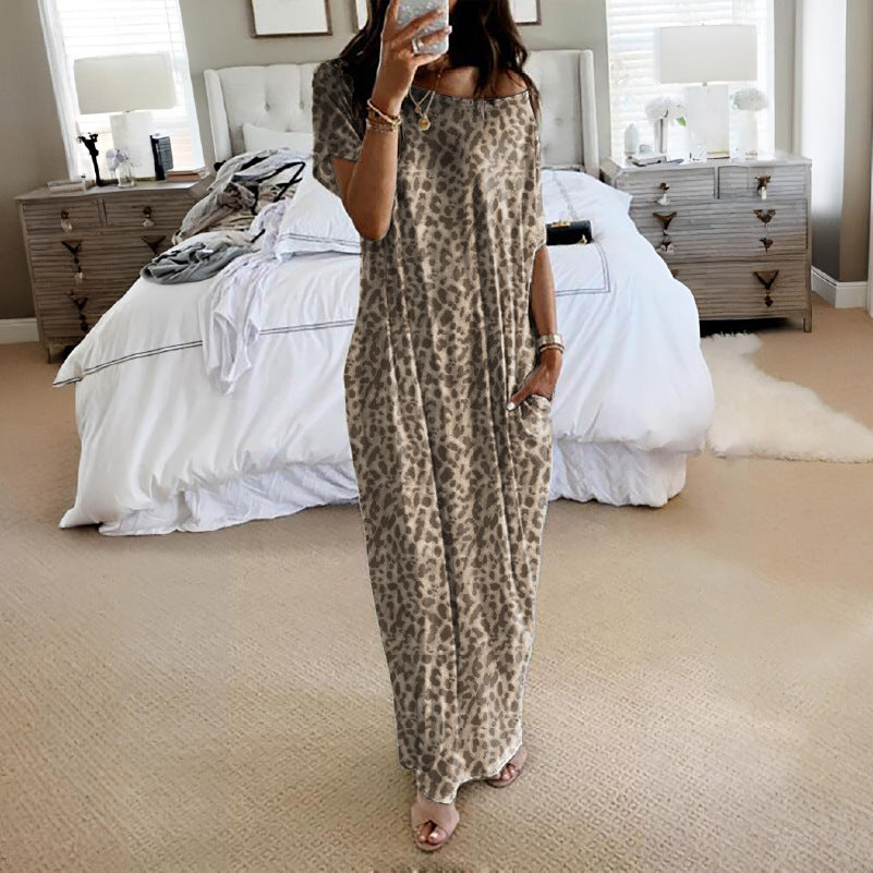Damen Lockere Maxikleid mit Animal-Print und Seitentaschen