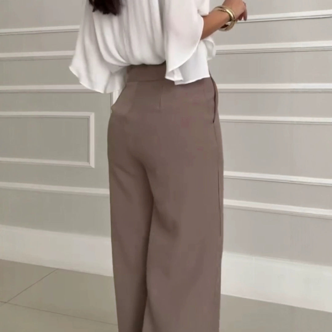 Damen Hochtaillierte Palazzo-Hose mit Bügelfalte, geradem Bein und Eingrifftaschen Shop Nory