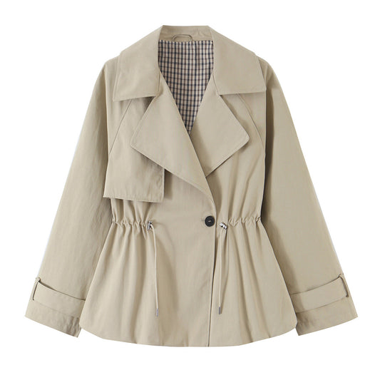 Damen Kurzjacke im Trenchstil mit verstellbarem Kordelzug und auffälligem Revers Shop Nory