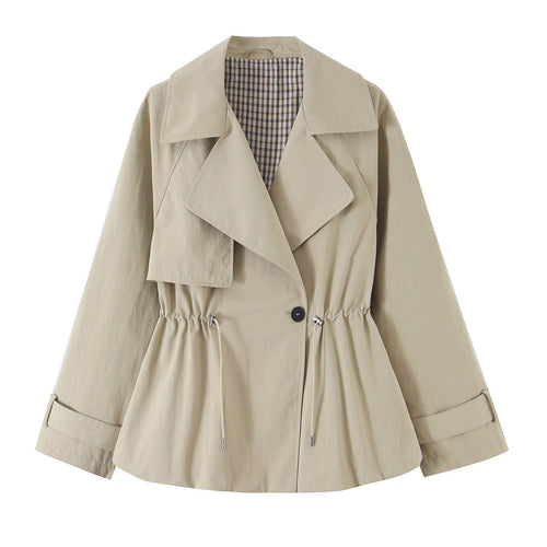 Damen Kurzjacke im Trenchstil mit verstellbarem Kordelzug und auffälligem Revers Shop Nory