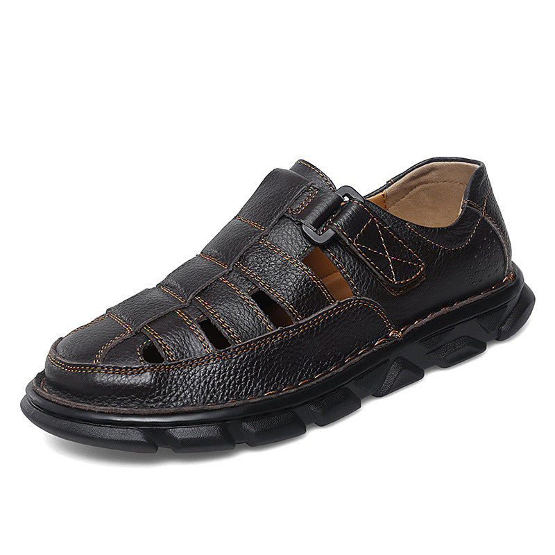Herren offene Leder-Sandalen mit praktischem Klettverschluss und rutschfester Sohle
