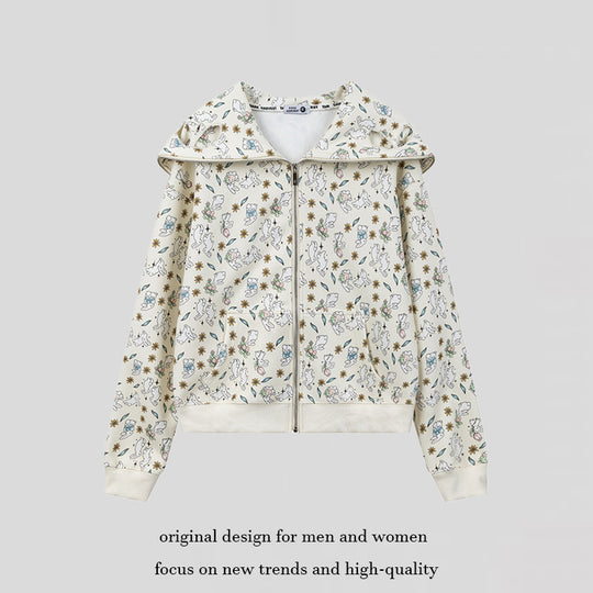 Damen Kapuzen-Sweatjacke mit Reißverschluss und niedlichem Allover-Print Shop Nory