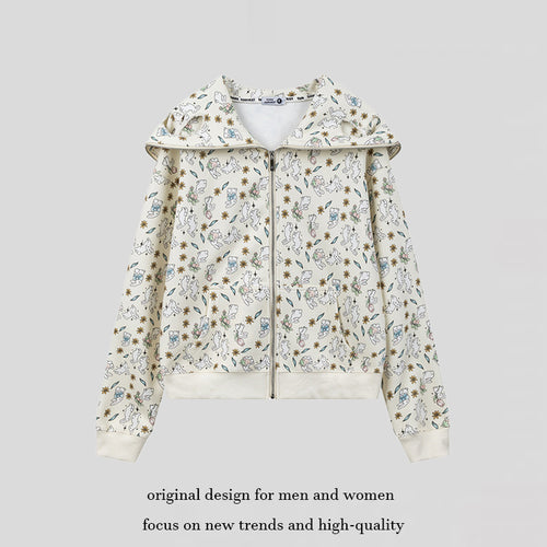 Damen Kapuzen-Sweatjacke mit Reißverschluss und niedlichem Allover-Print Shop Nory