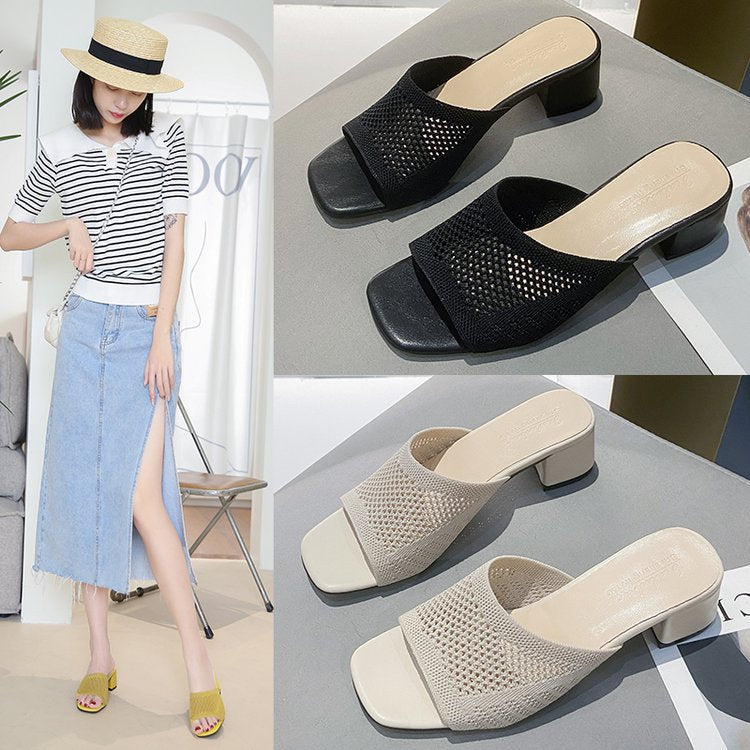 Damen Mules mit atmungsaktivem Netzdesign und bequemer Blockabsatzsohle