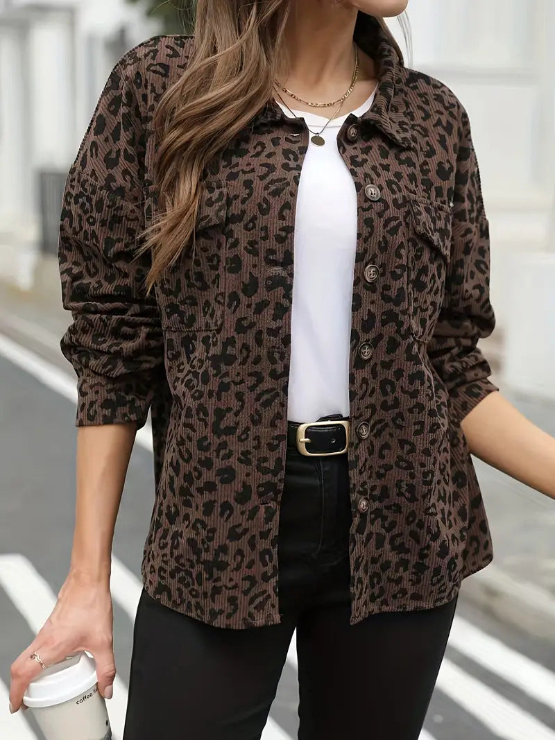 Damen Flanelljacke mit Leopardenmuster