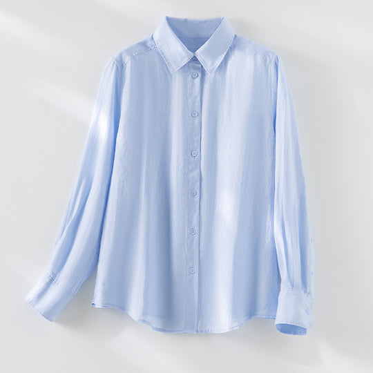 Damen Locker fallende Leinenmix-Bluse mit Hemdkragen und Manschetten Shop Nory