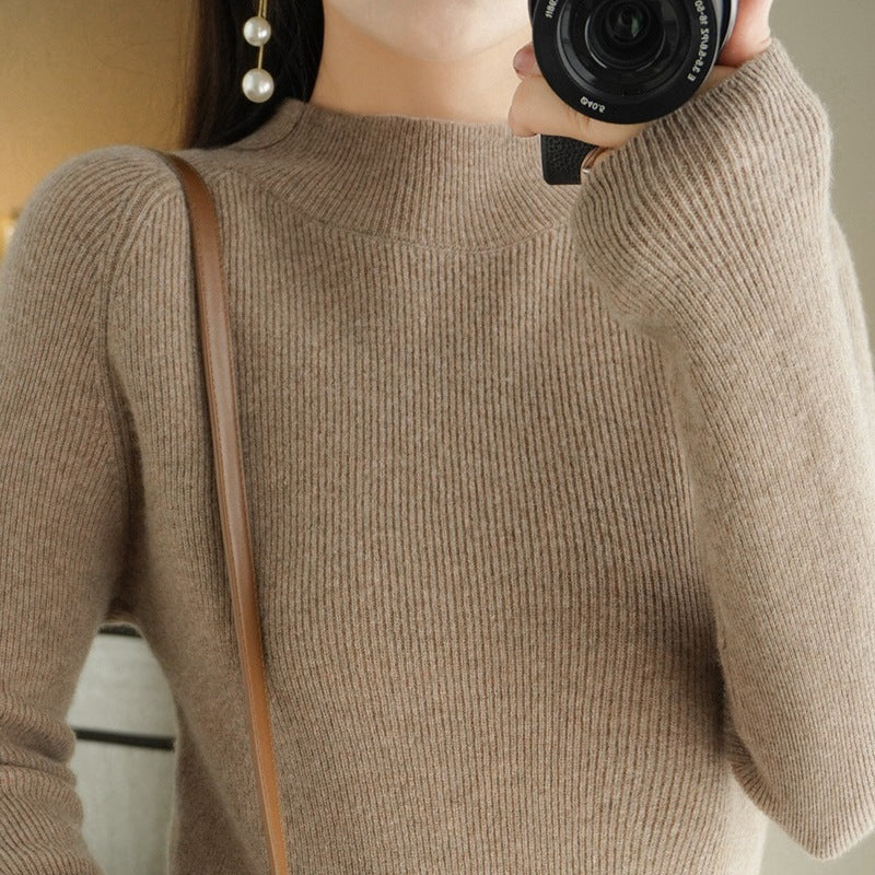 Damen Schmal geschnittener Stehkragenpullover aus leichtem Feinstrick mit feiner Rippenstruktur Shop Nory