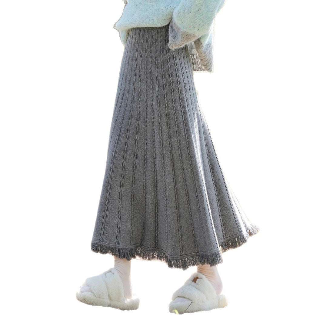 Damen Langer Plissee-Rock mit Fransen Shop Nory