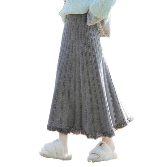 Damen Langer Plissee-Rock mit Fransen Shop Nory