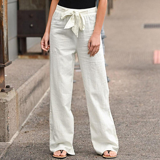 Damen Weite Lounge-Hose mit hohem Gummibund und dekorativem Bindeband Shop Nory
