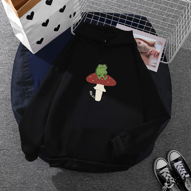 Damen nan oversized Kapuzenpullover mit Kängurutasche und Frosch‑Pilz-Print Shop Nory