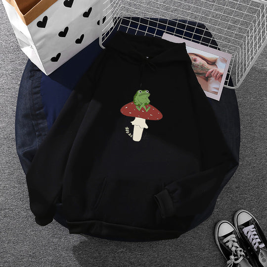 Damen nan oversized Kapuzenpullover mit Kängurutasche und Frosch‑Pilz-Print Shop Nory