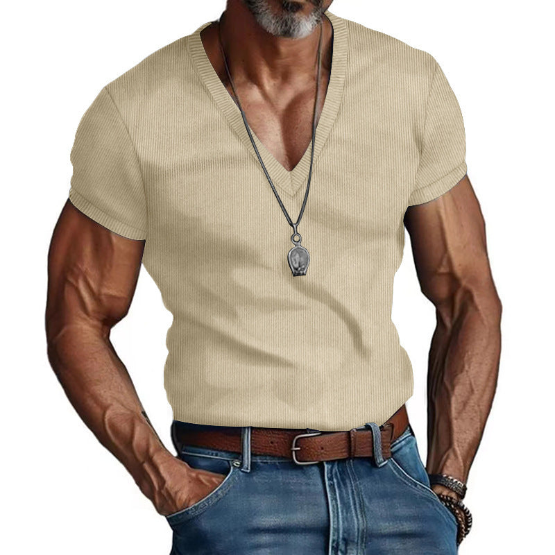 Herren Kurzarm V-Ausschnitt T-Shirt