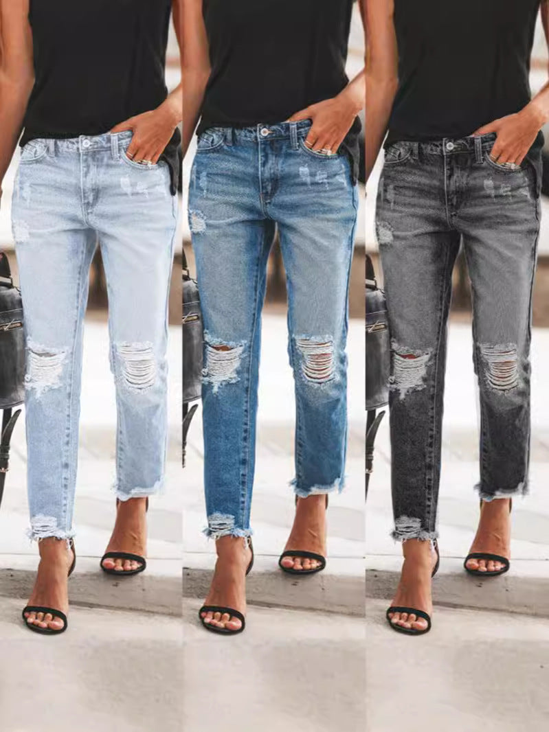 Damen Ripped Denim mit lässigem Schnitt und ausgefranstem Saum ShopNory