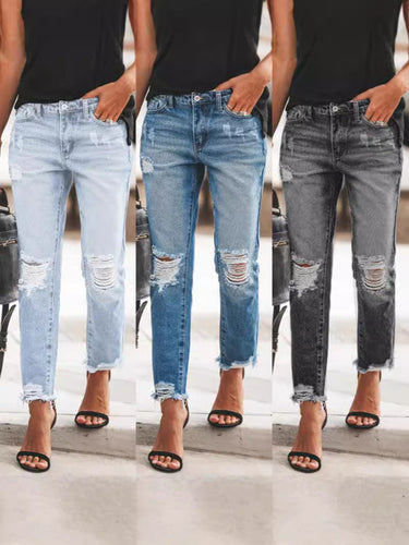 Damen Ripped Denim mit lässigem Schnitt und ausgefranstem Saum ShopNory
