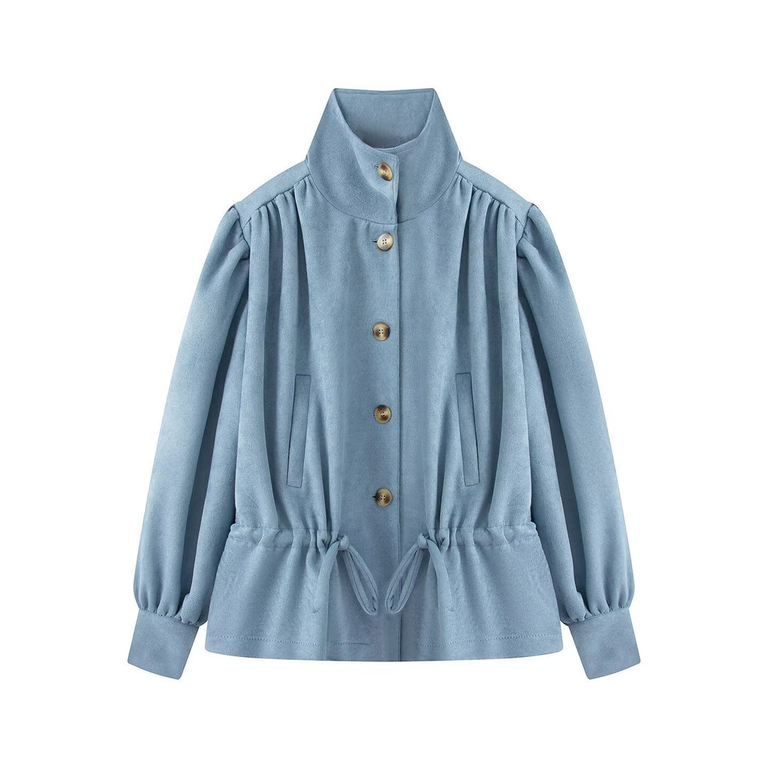 Damen Kurzjacke im Velours‑Suede‑Look mit Stehkragen, Tunnelzug und Ballonärmeln Shop Nory