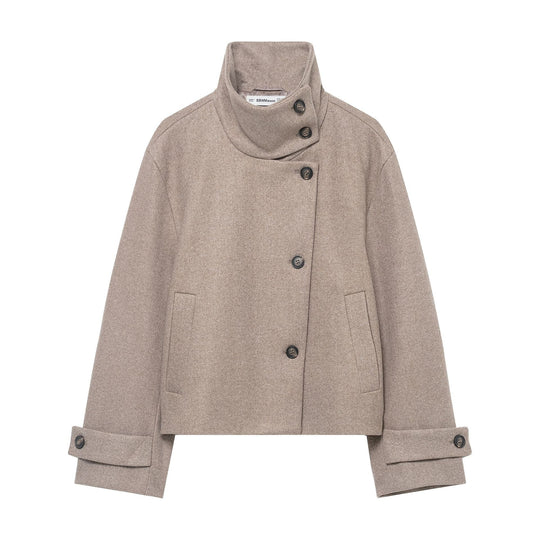 Damen Kurzjacke im Boxy-Cut aus Wollmix mit hohem Stehkragen und asymmetrischer Knopfleiste Shop Nory