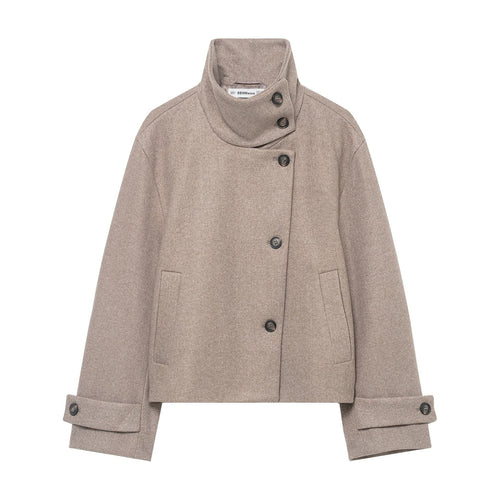 Damen Kurzjacke im Boxy-Cut aus Wollmix mit hohem Stehkragen und asymmetrischer Knopfleiste Shop Nory