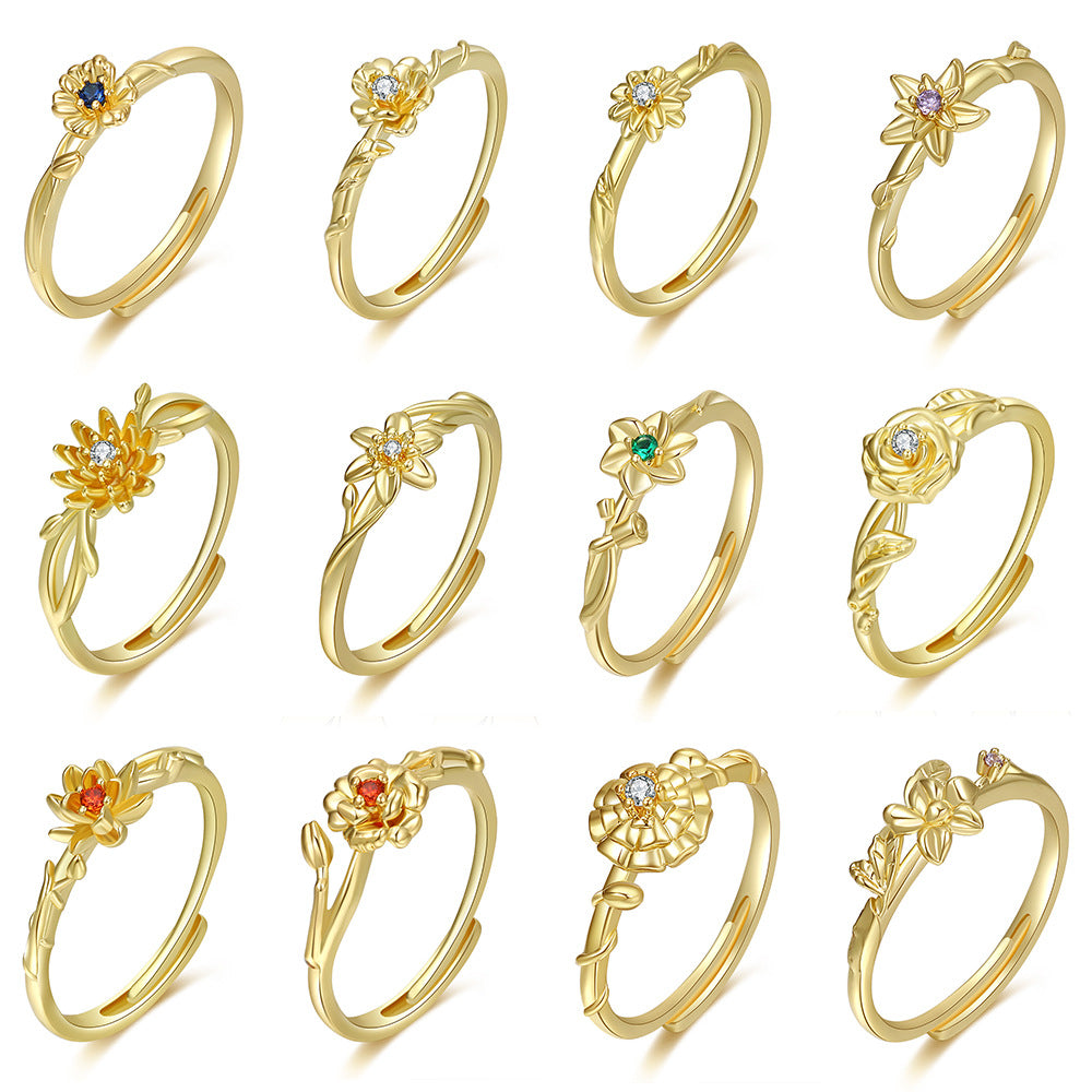 Damen Zarter Blumenring mit funkelndem Stein Shop Nory
