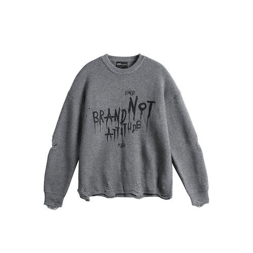 Unisex Oversize Strickpullover mit Destroyed Details und Statement Print Shop Nory