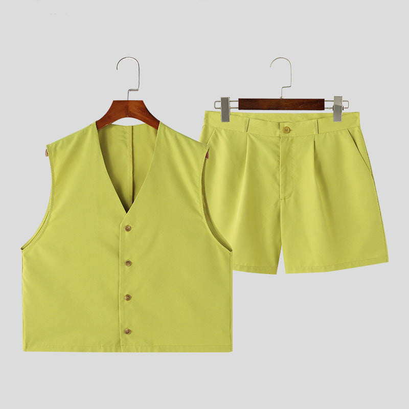 Damen elegantes ärmelloses Blazerset mit Shorts