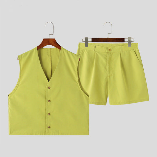 Damen elegantes ärmelloses Blazerset mit Shorts