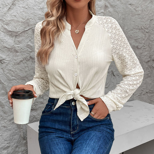 Damen Verspielte Bluse mit Spitzenärmeln Shop Nory