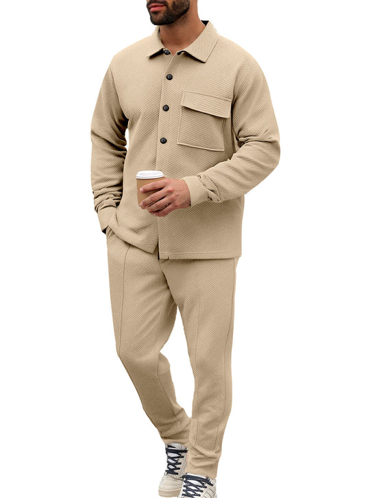 Herren Komfort-Zweiteiler Waffelstruktur-Hemdjacke mit Pattentasche und Relax-Bundhose Shop Nory