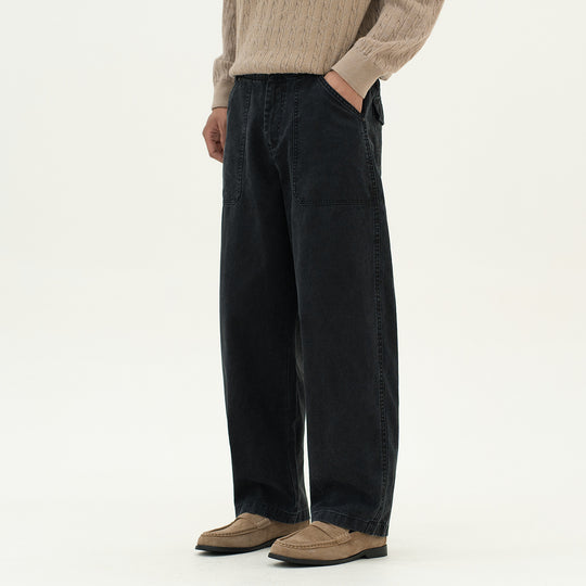 Damen Utility-Denimhose mit hoher Taille, extra weitem Bein und aufgesetzten Taschen Shop Nory
