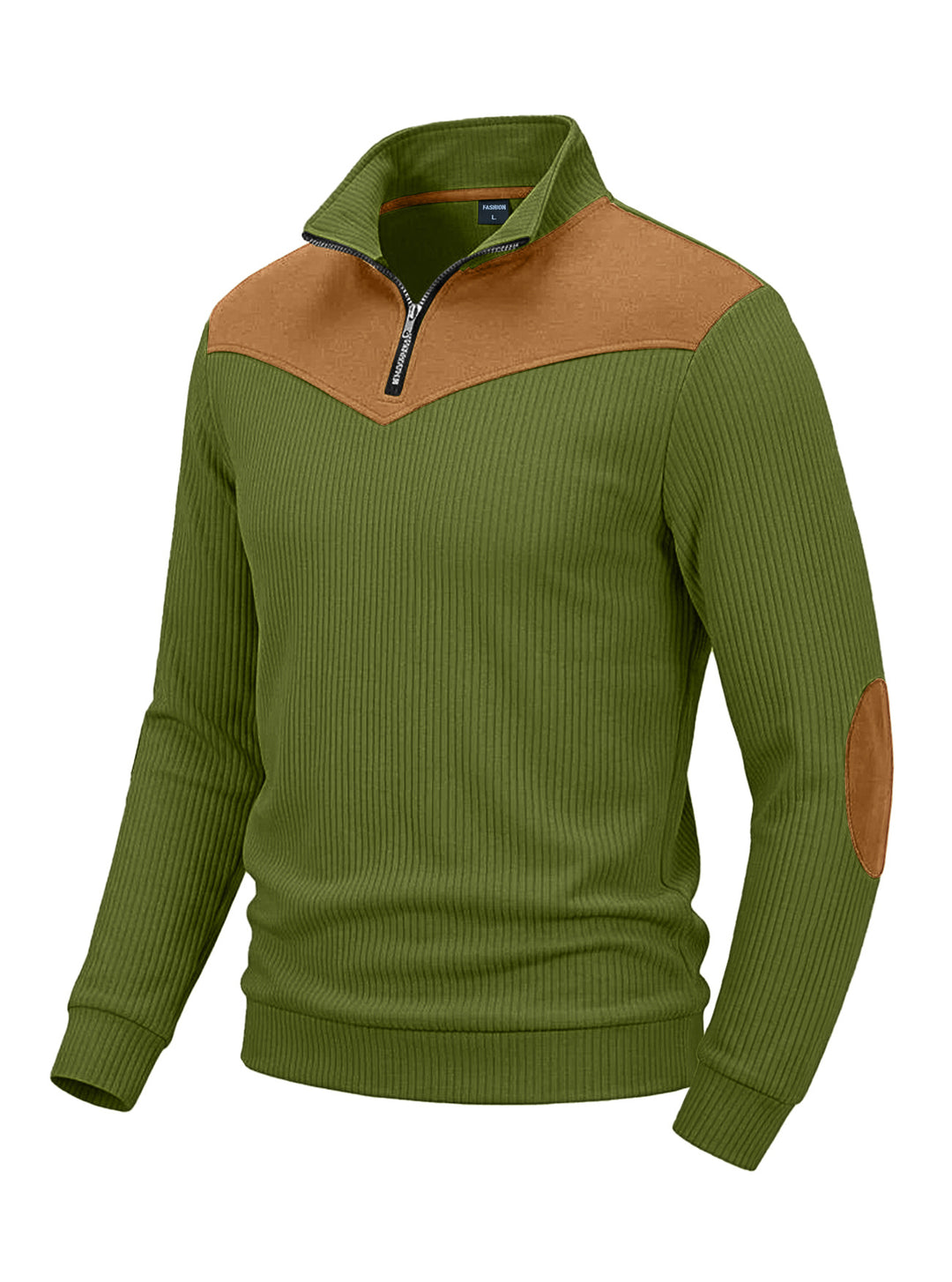 Herren Strickpullover mit Troyerkragen, Rippenstruktur und Ellbogen-Patches Shop Nory