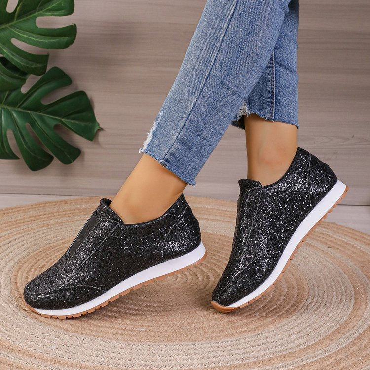 Damen Glitzernde Slip-On Sneakers mit elastischen Bändern