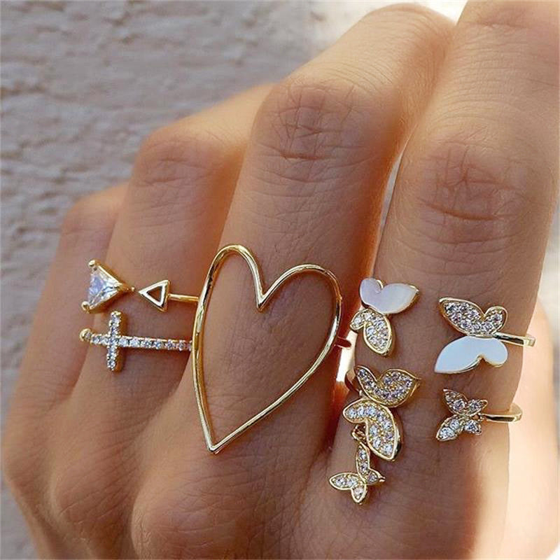 Damen Ring-Set mit funkelnden Stern- und Mondmotiven Shop Nory